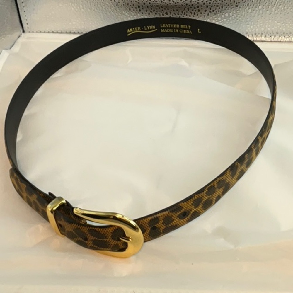 Aimee Lynn LEO-ARD Print Women's Belt with Gold Buckle Size L